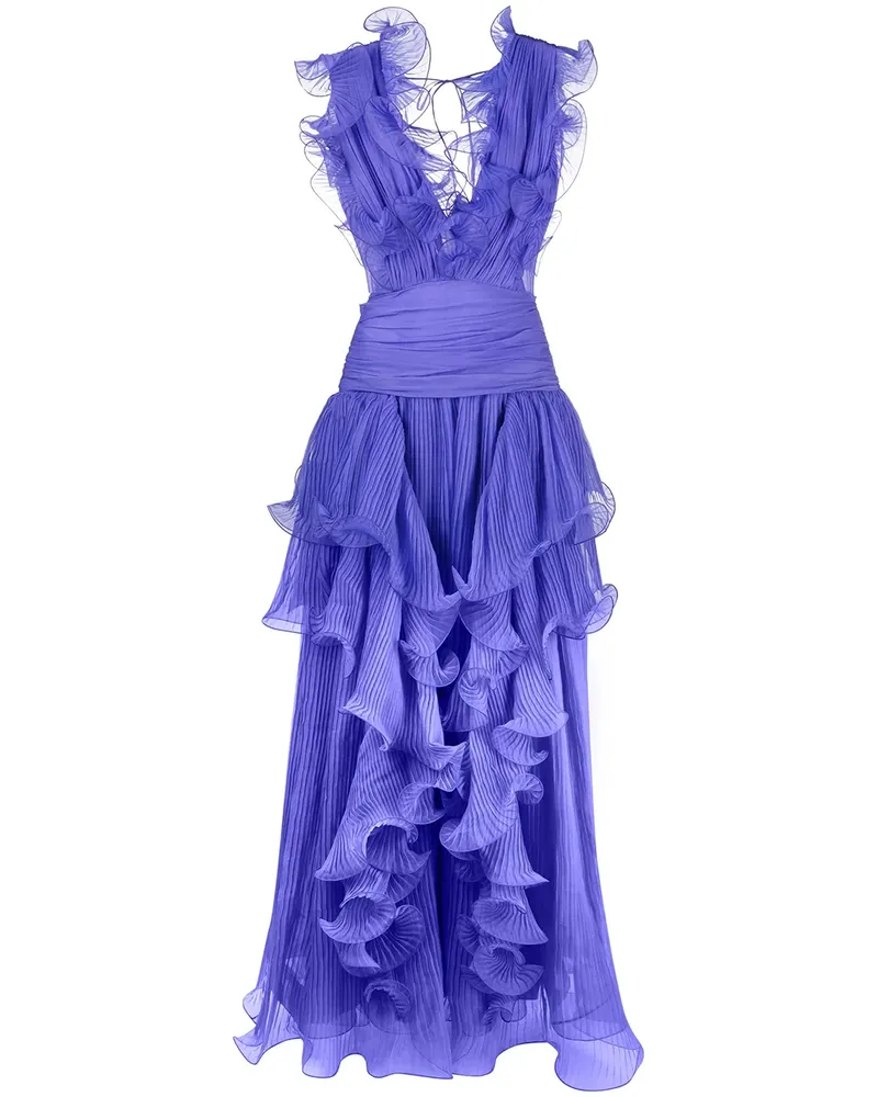 Alberta Ferretti Seidenrobe mit Rüschen - Blau Blau
