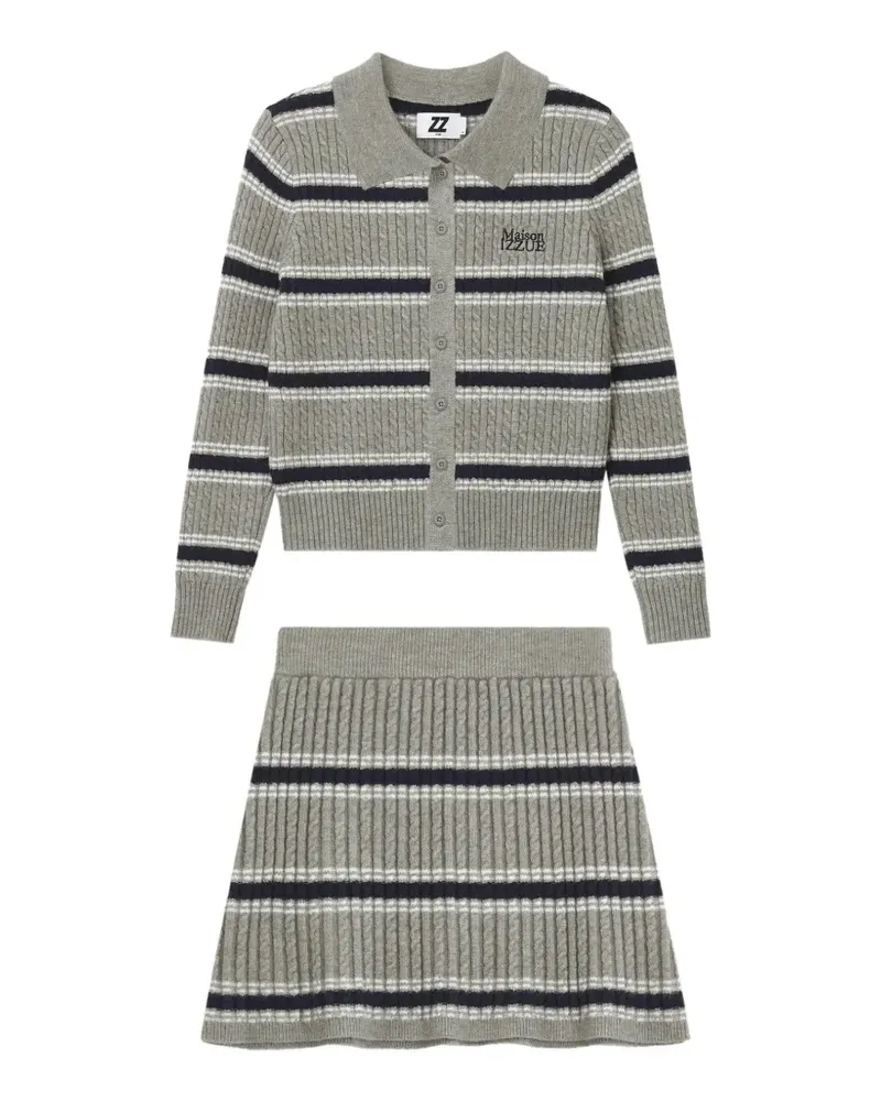 Izzue cable-knit striped cardigan and mini skirt set - Grau Grau