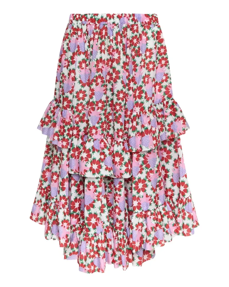 Comme des Garçons strawberry-print tiered skirt - Weiß Weiß