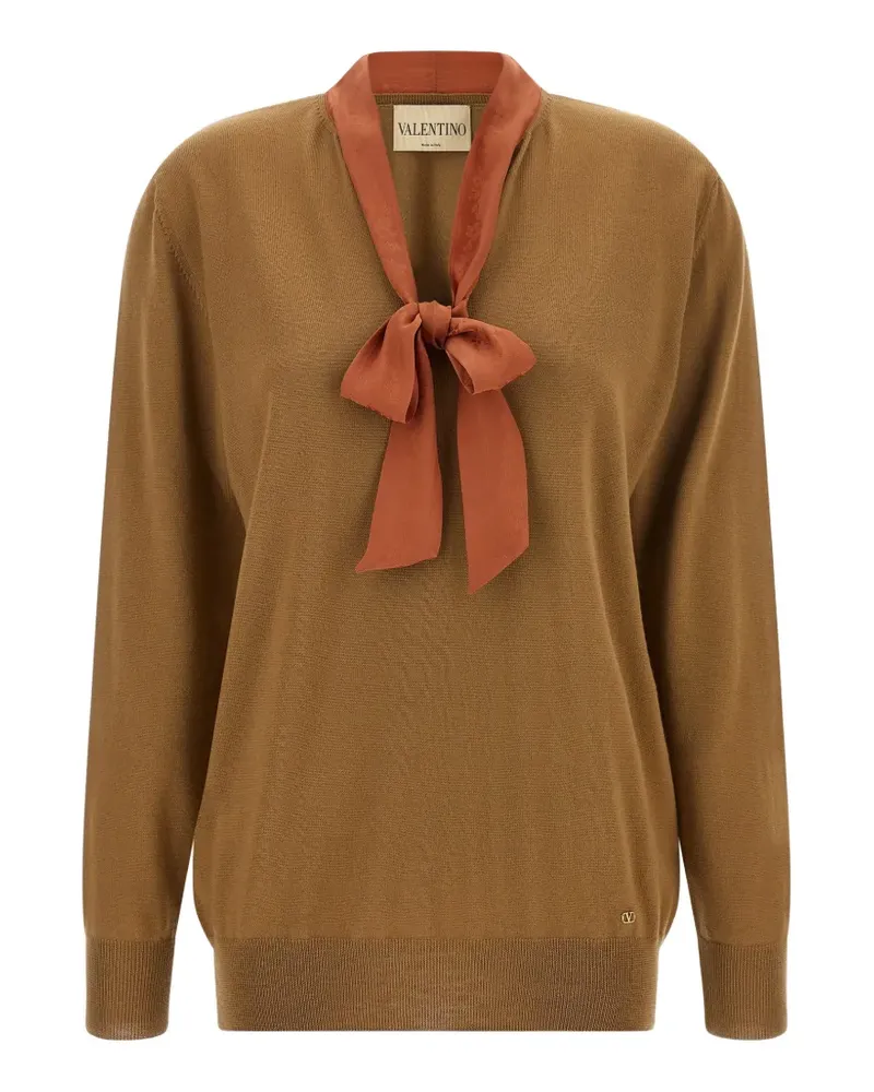 Valentino Garavani lavallière floral-jacquard sweater - Braun Braun