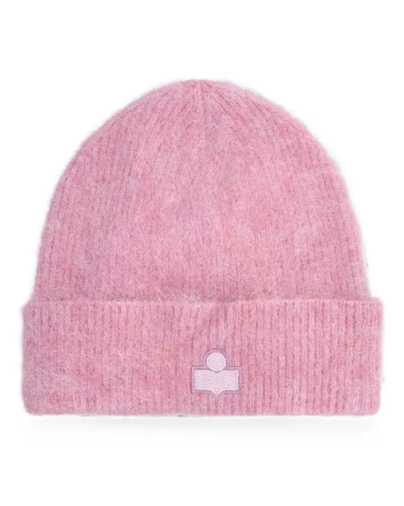 Isabel Marant logo-patch ribbed-knit beanie hat - Rosa Rosa