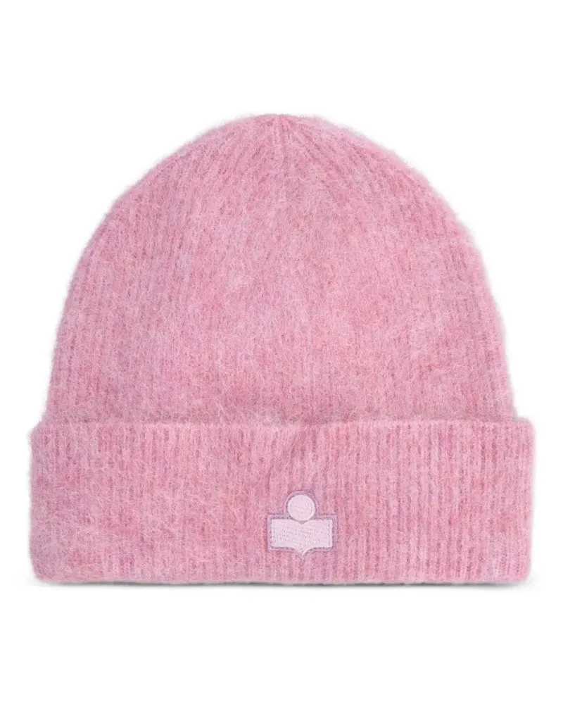 Isabel Marant logo-patch ribbed-knit beanie hat - Rosa Rosa