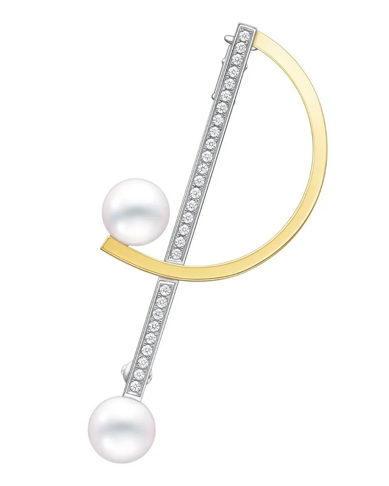 TASAKI 18kt Collection Line Kinetic Gelb- und Weißgoldbrosche mit Diamant und Perle Gold