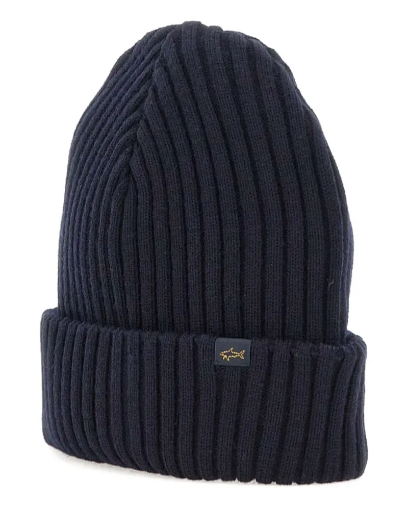 Paul & Shark Gerippte Beanie mit Logo - Blau Blau