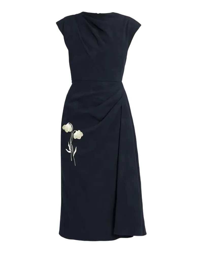 Erdem flower-jacquard draped midi dress - Blau Blau