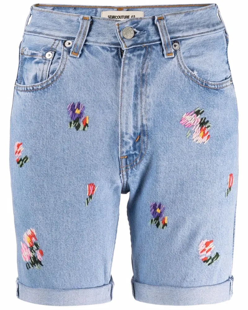 Semicouture Mathilde Jeans-Shorts mit Blumenstickerei - Blau Blau