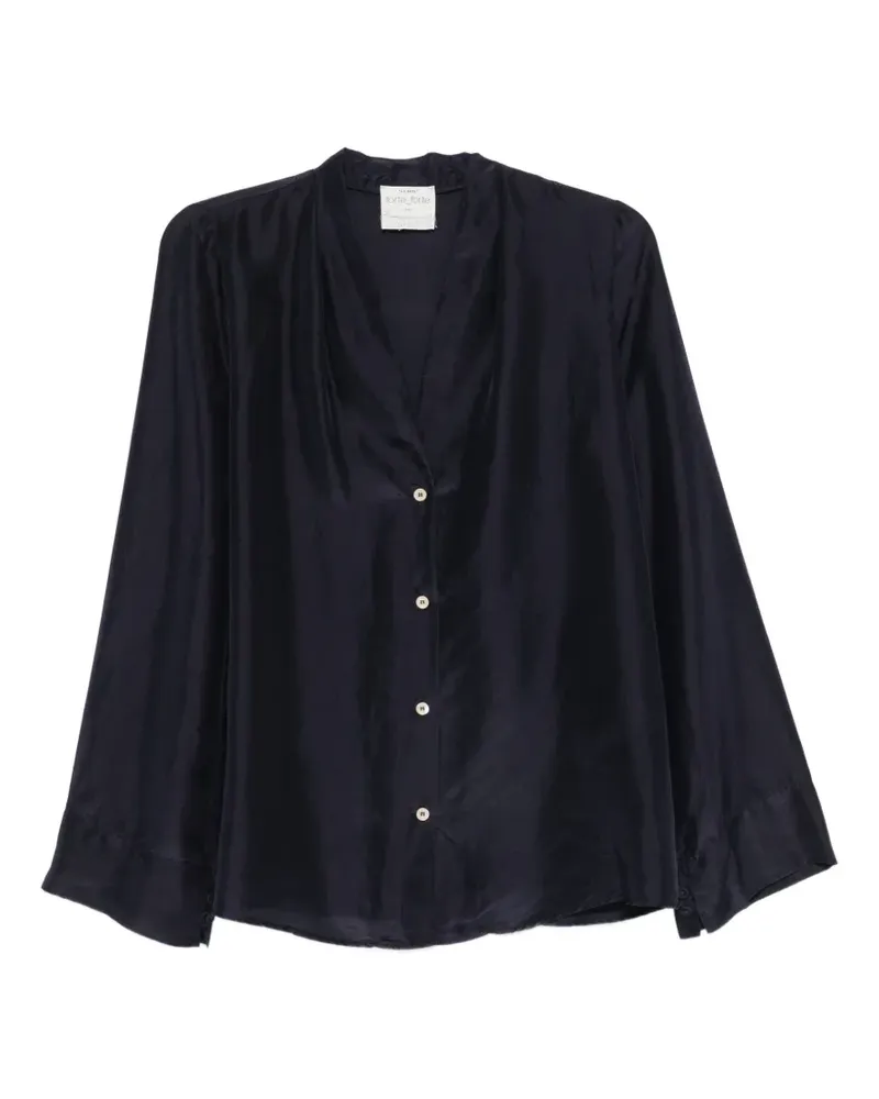 forte_forte pleated V-neck shirt - Blau Blau