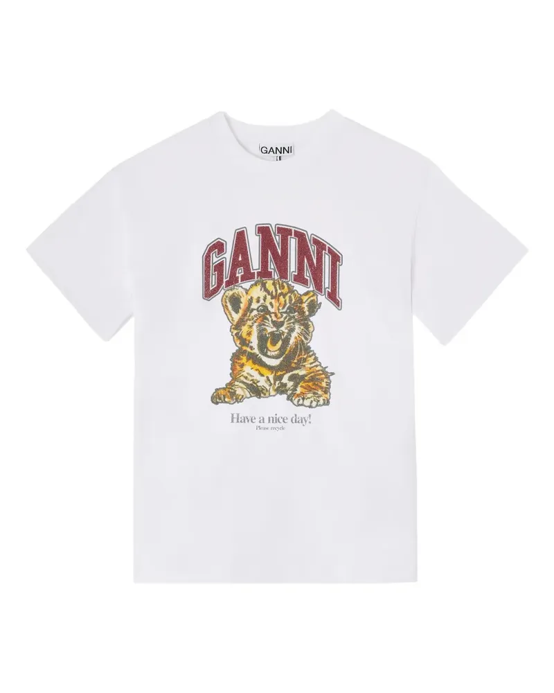 Ganni T-Shirt mit grafischem Print - Weiß Weiß