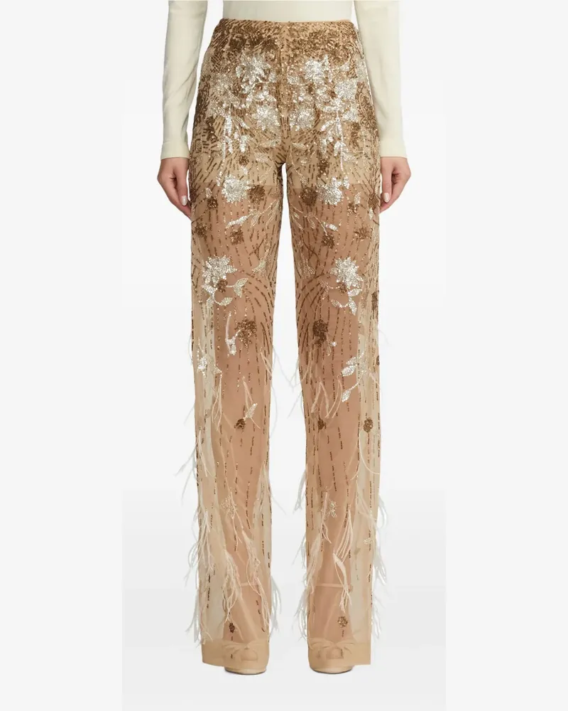 Ralph Lauren sequined feather-details trousers - Nude Nude