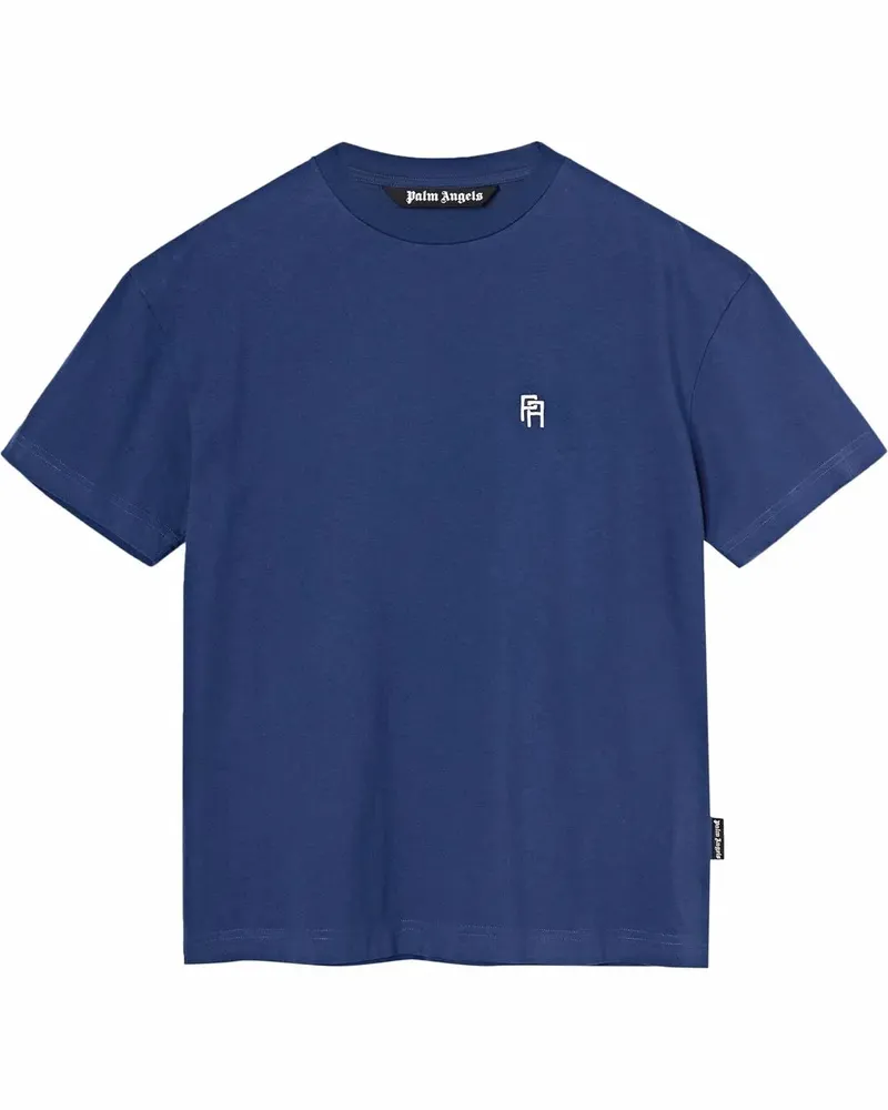 Palm Angels T-Shirt mit aufgesticktem Monogramm - Blau Blau
