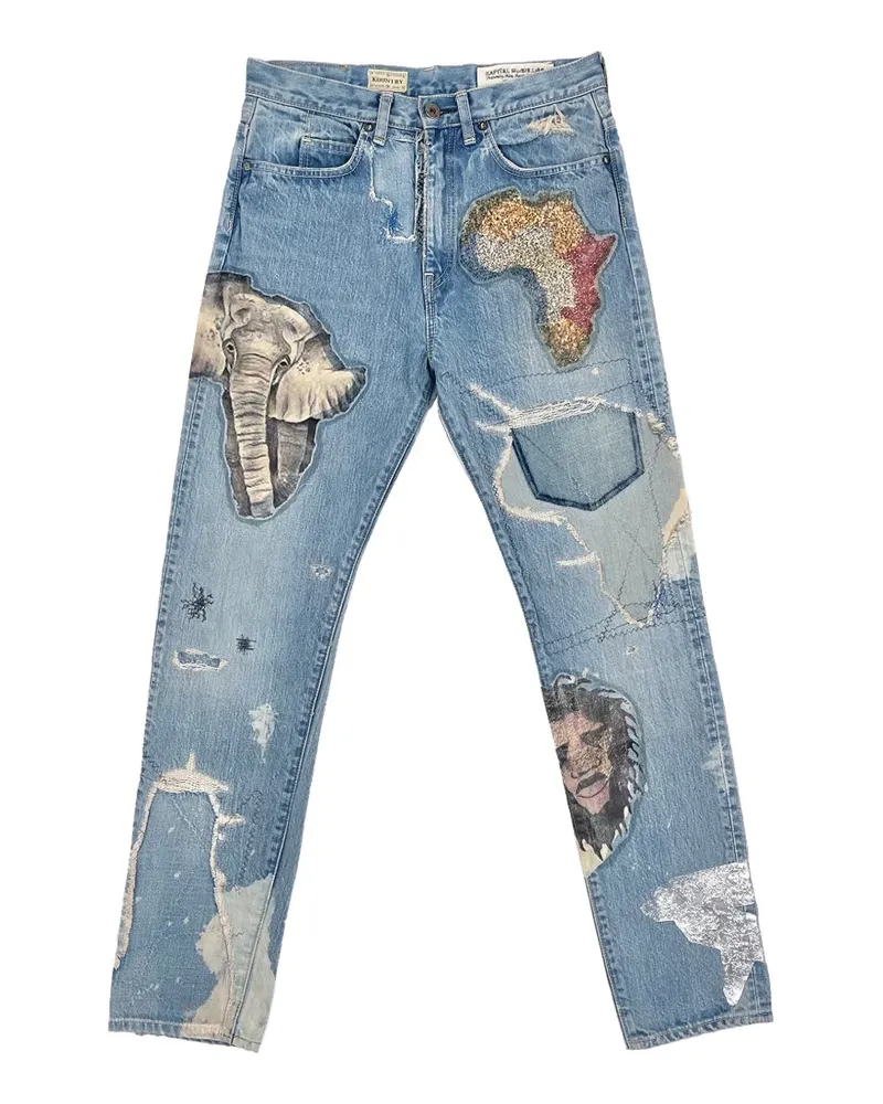 KAPITAL Africa Elements Remake Jeans mit Patch - Blau Blau