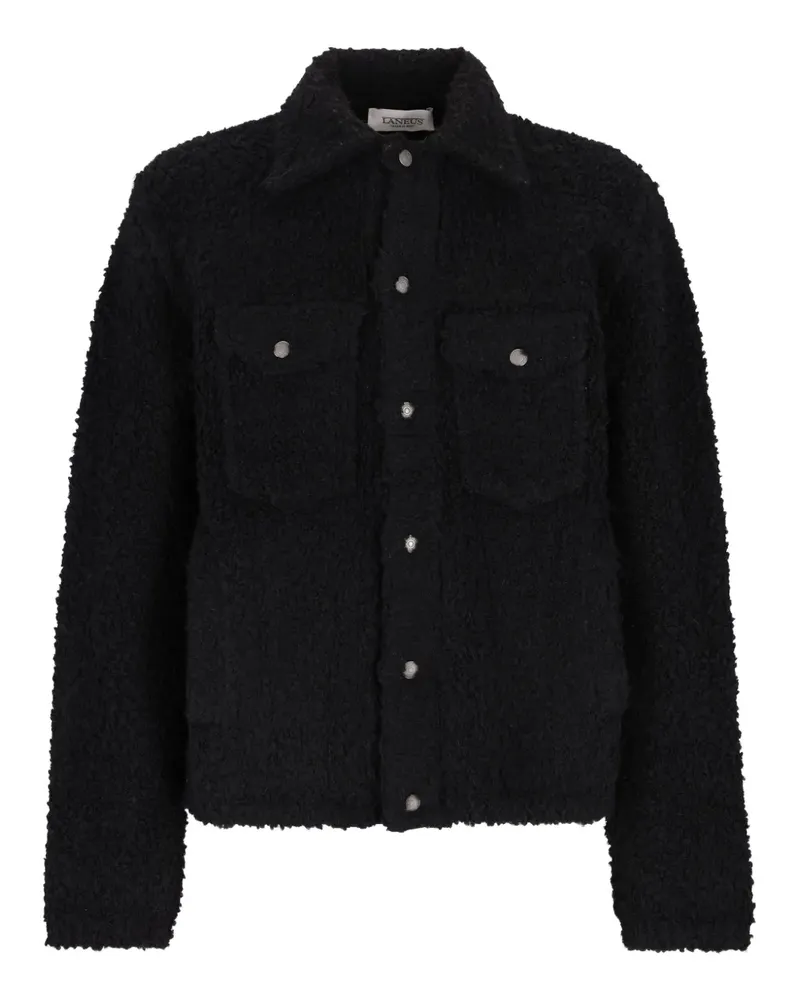 Laneus Strukturierte Hemdjacke mit Knopfverschluss - Schwarz Schwarz