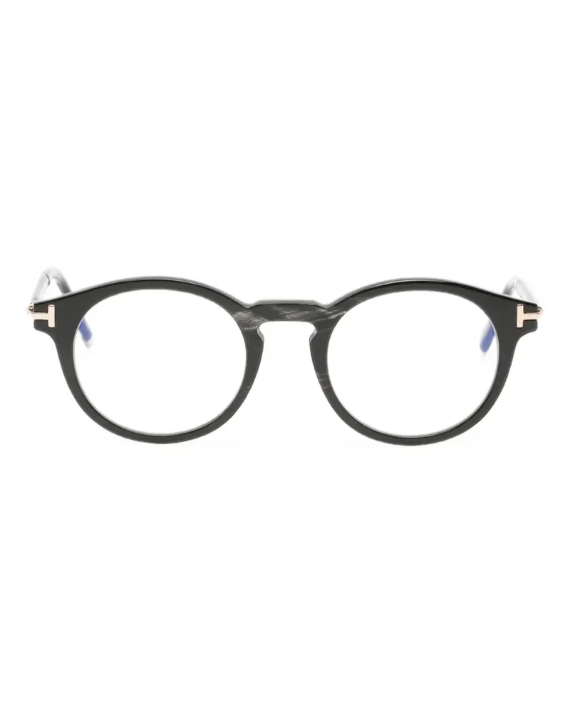 Tom Ford Brille mit rundem Gestell und T-Logo - Schwarz Schwarz