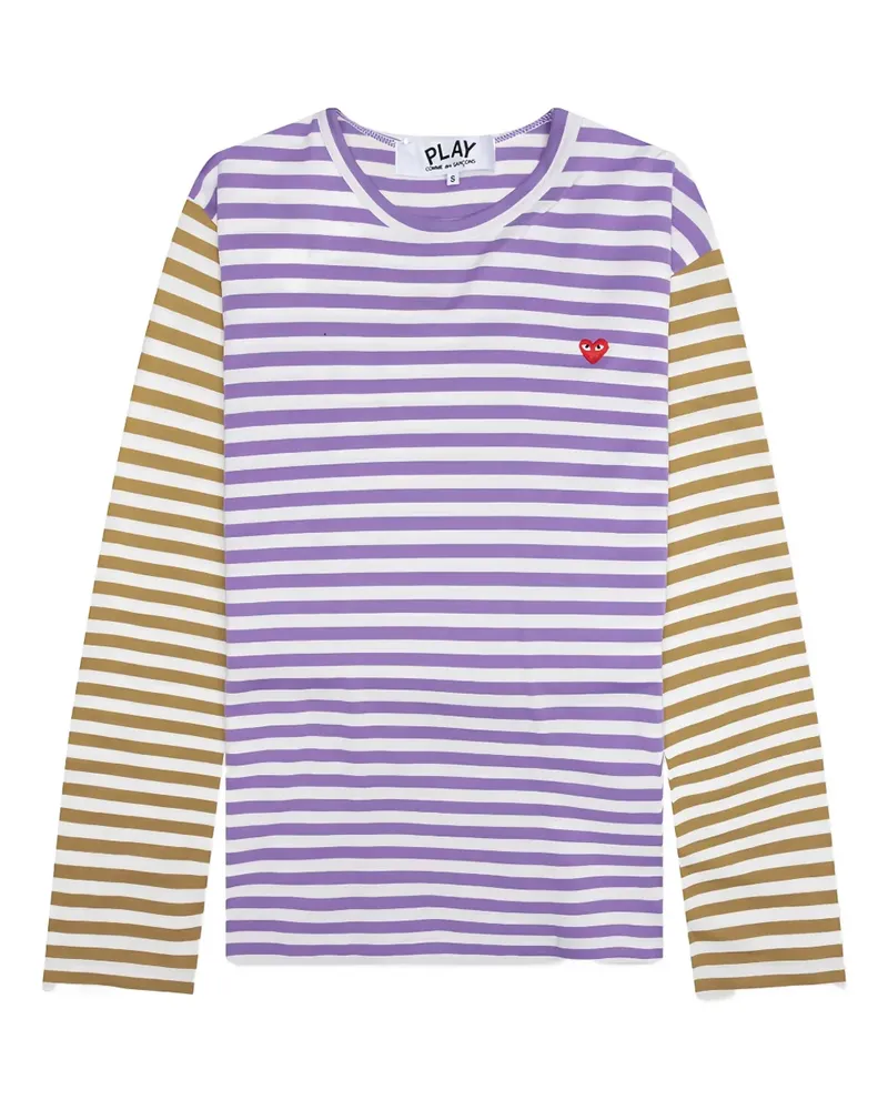 Comme des Garçons Gestreiftes T-Shirt mit Herz-Logo - Weiß Weiß