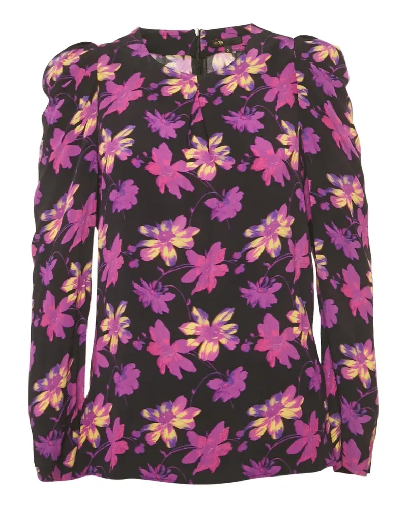 Maje Florale Bluse mit Puffärmeln - Schwarz Schwarz