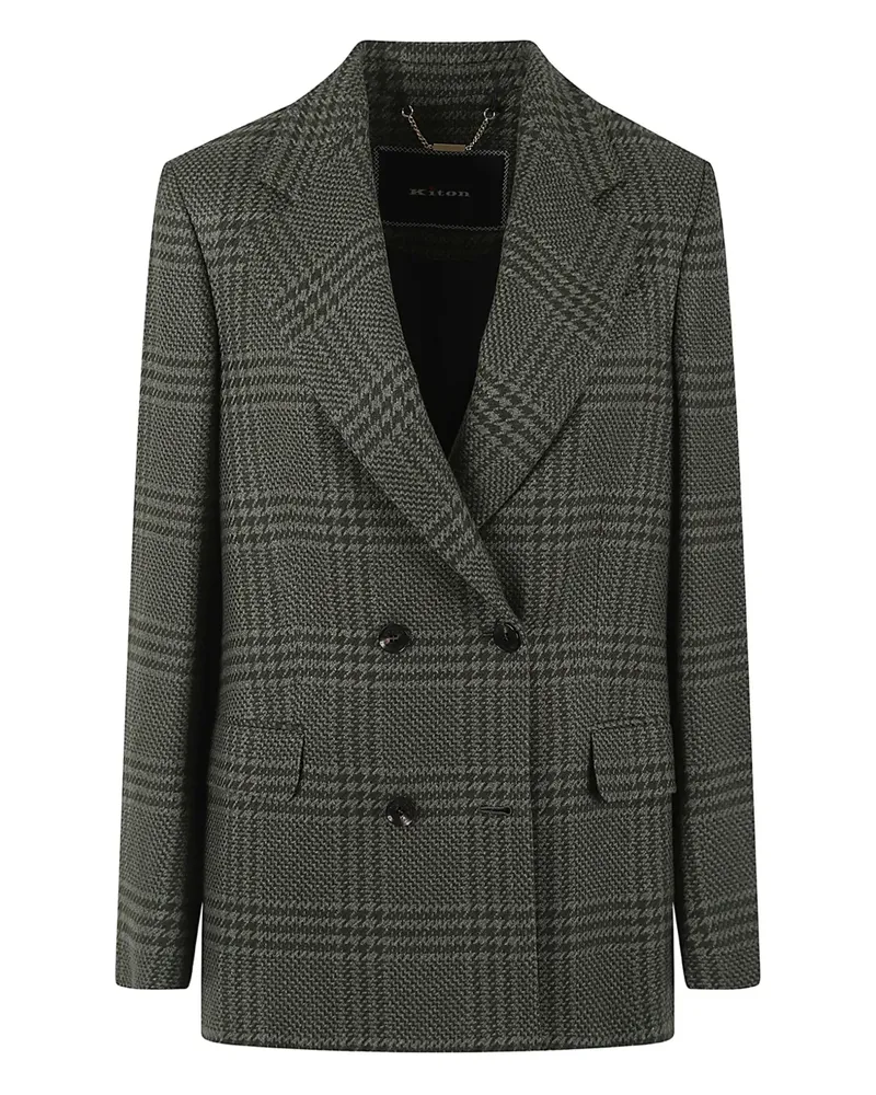 Kiton Doppelreihiges Sakko mit Karo - Grün Grün