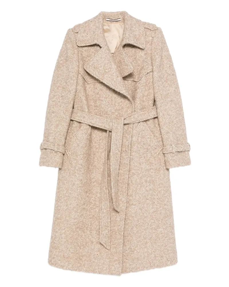 Tagliatore belted herringbone-pattern coat - Nude Nude