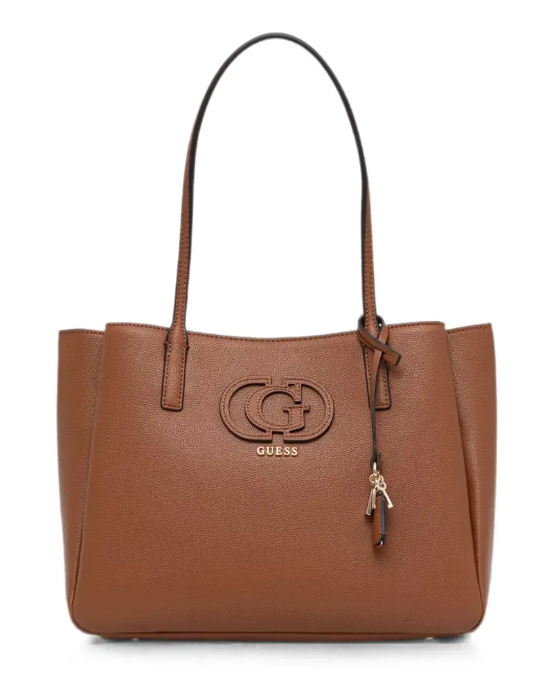 Guess Isola logo-plaque pebbled-effect tote bag - Braun Braun