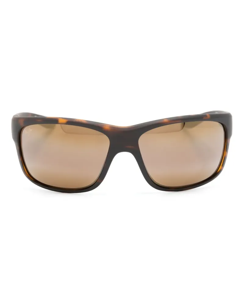 Maui Jim Eckige Sonnenbrille in Schildpattoptik - Braun Braun