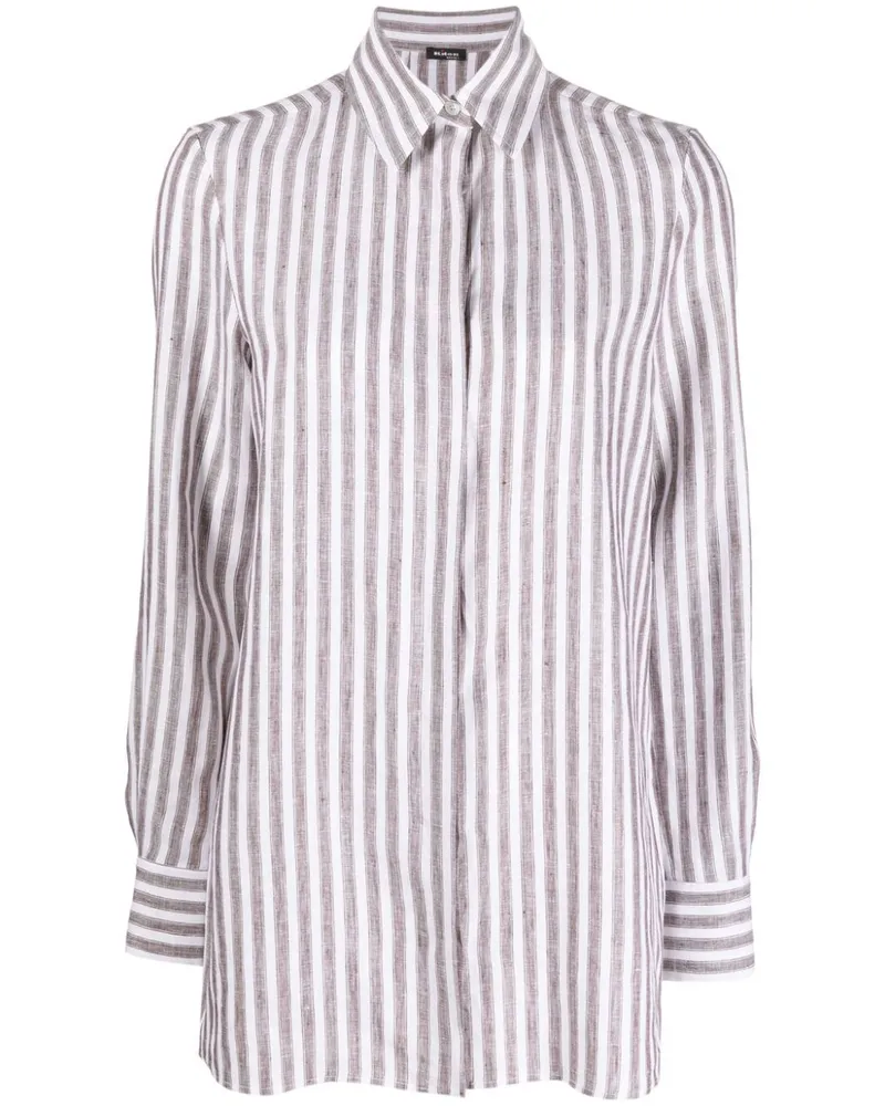 Kiton Hemd mit Längsstreifen - Weiß Weiß