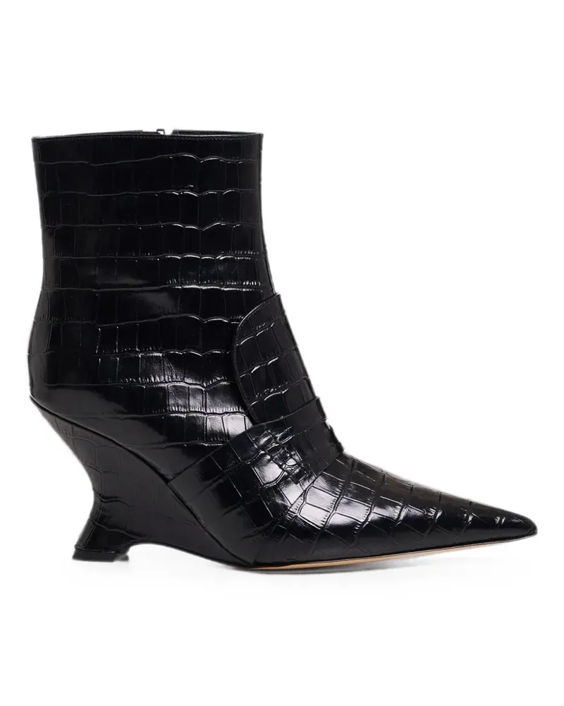 Essentiel Stiefeletten mit Kroko-Optik - Schwarz Schwarz