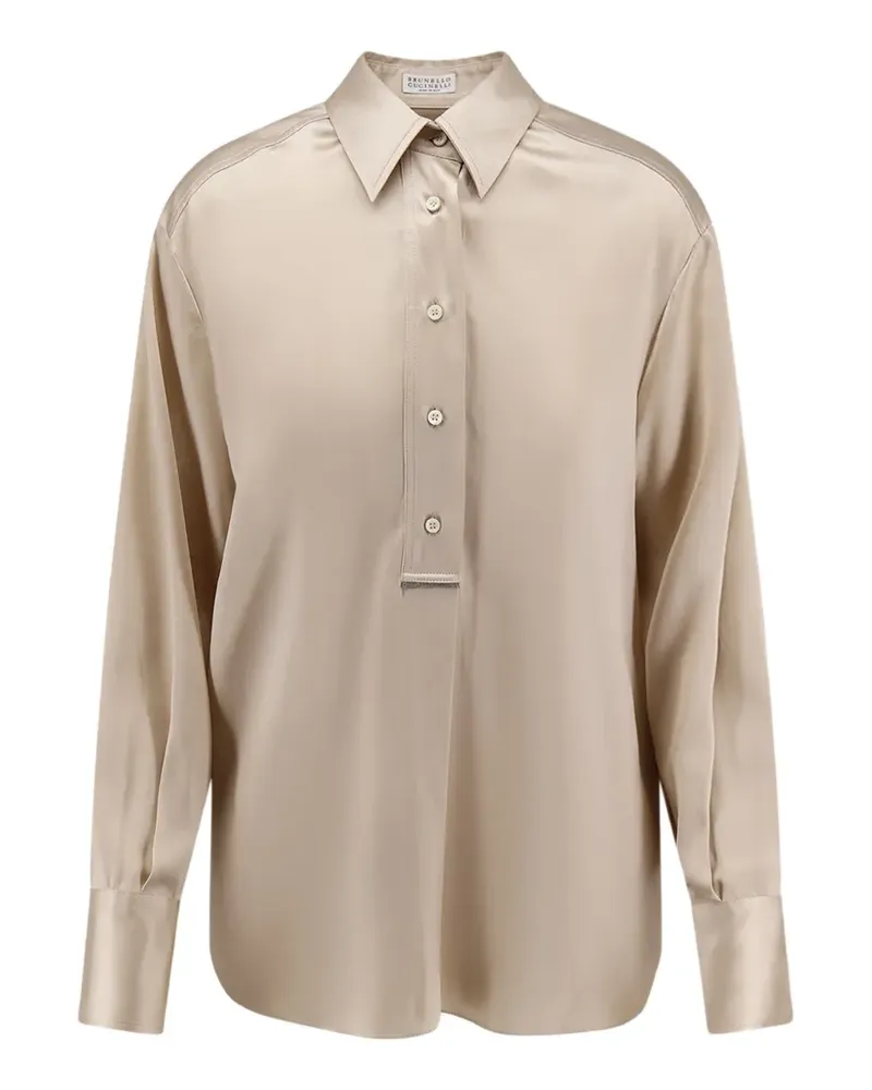 Brunello Cucinelli Monili-chain satin shirt - Nude Nude