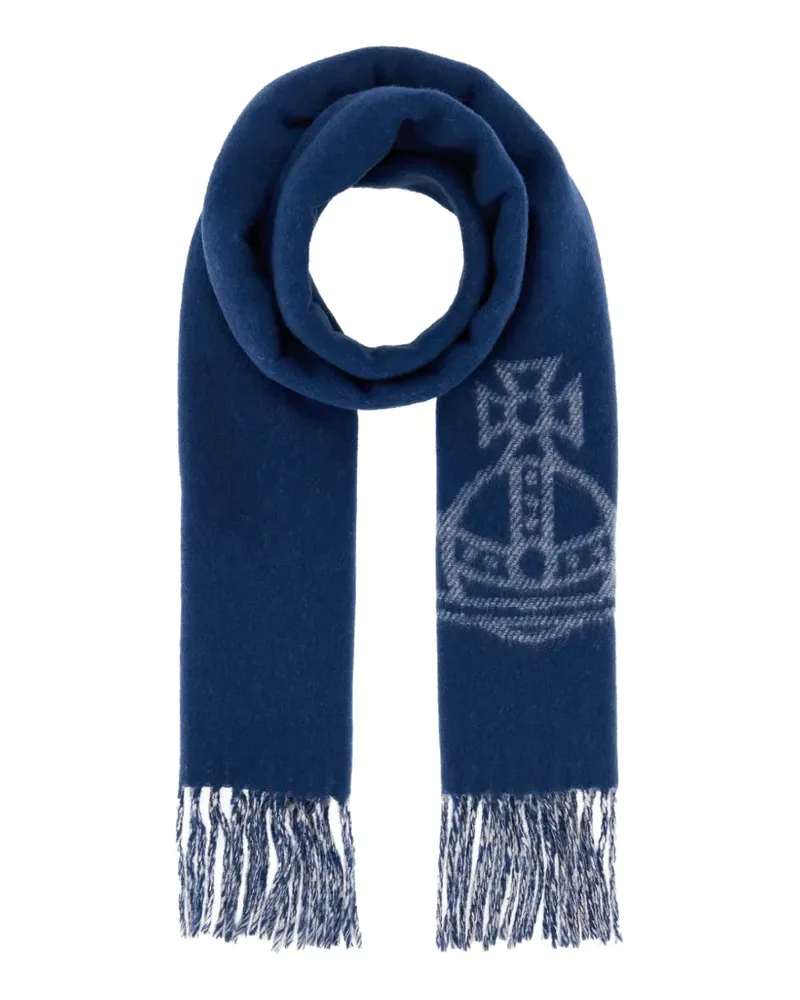 Vivienne Westwood Orb-motif double-faced fringed scarf - Blau Blau