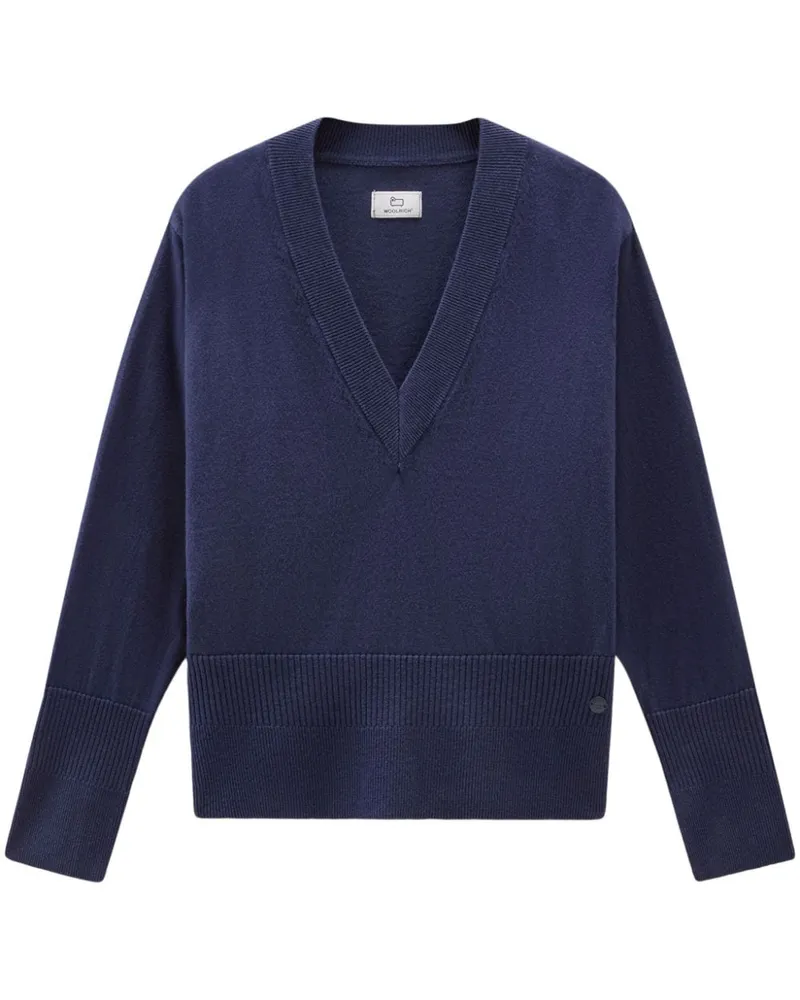 Woolrich Baumwoll-Kaschmir-Pullover mit V-Ausschnitt - Blau Blau