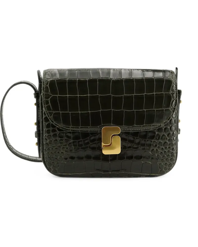 Soeur Kleine S-Buckle Umhängetasche mit Kroko-Effekt - Grün Grün
