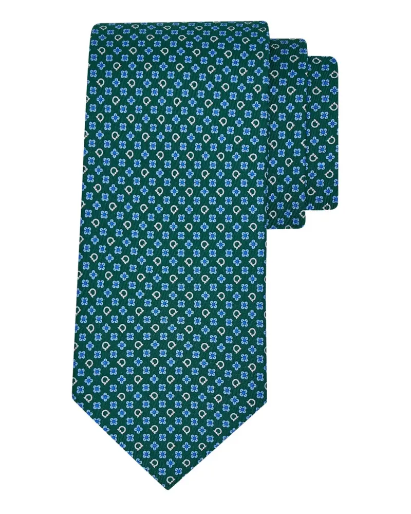 Ferragamo gancini flower print silk tie - Grün Grün