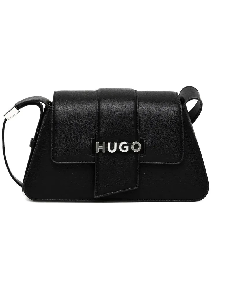 HUGO BOSS Logo-Schultertasche mit Klappendetail - Schwarz Schwarz