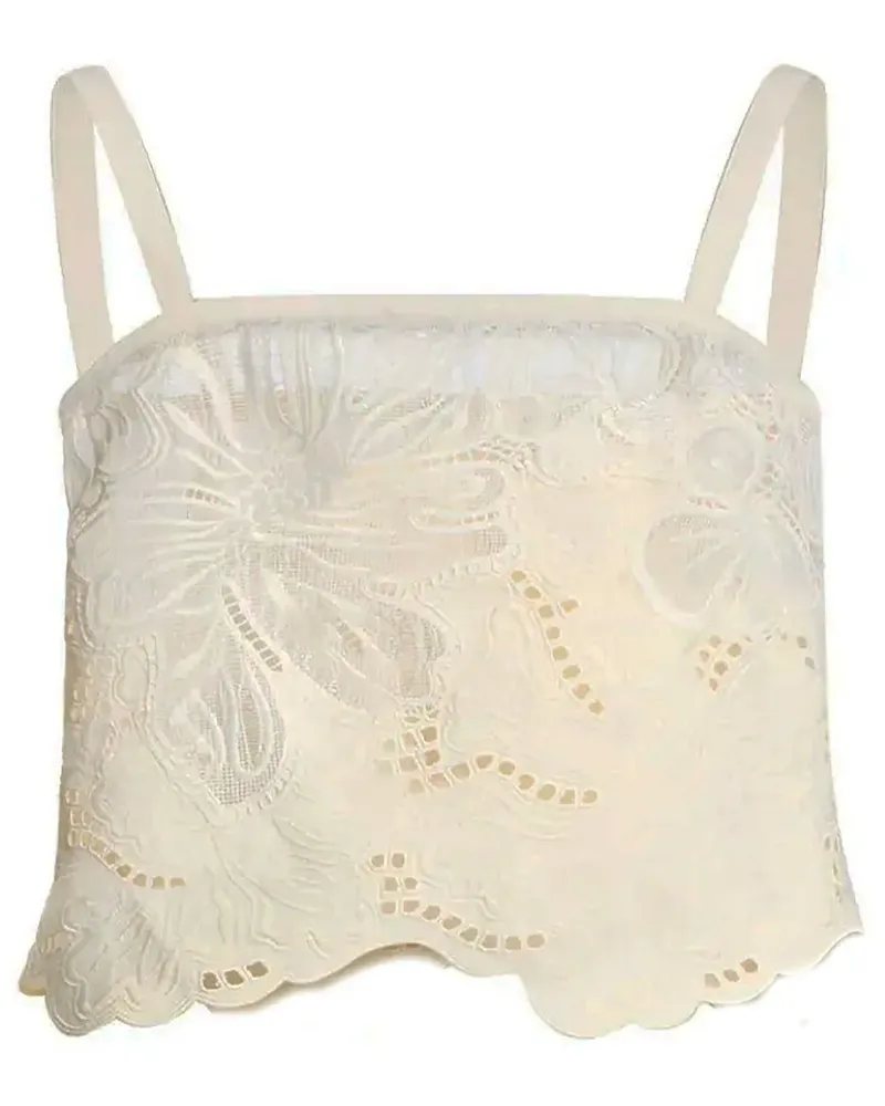 Elie Saab Top mit Blumenspitze - Weiß Weiß