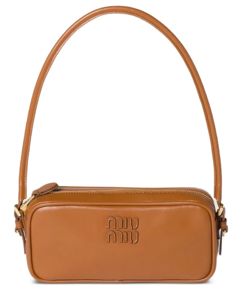 Miu Miu Mini Schultertasche mit Logo-Schild - Braun Braun