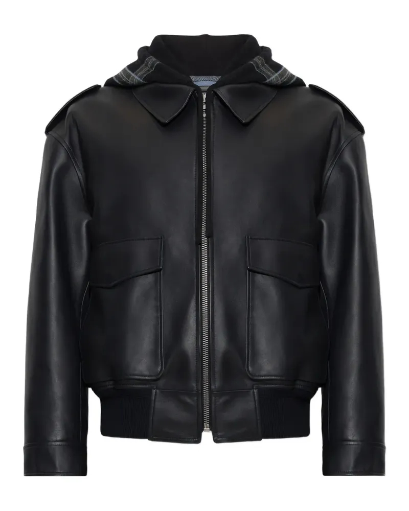 Loewe Lederjacke mit Kapuze - Schwarz Schwarz
