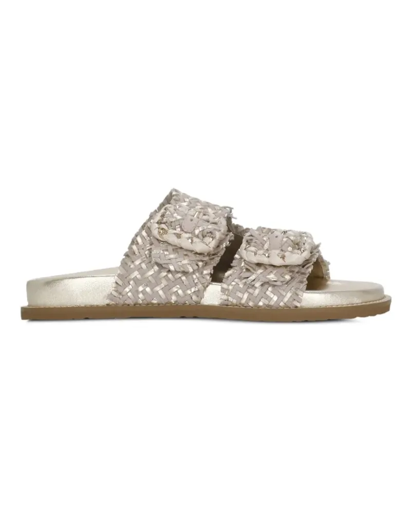 Coral Blue woven leather flat sandals - Gold Gold