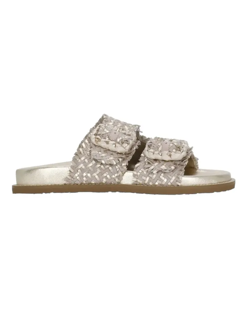 Coral Blue woven leather flat sandals - Gold Gold