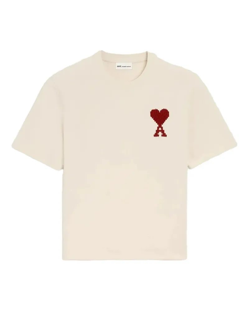AMI Paris Ami de Coeur zigzag-embroidered T-shirt - Nude Nude