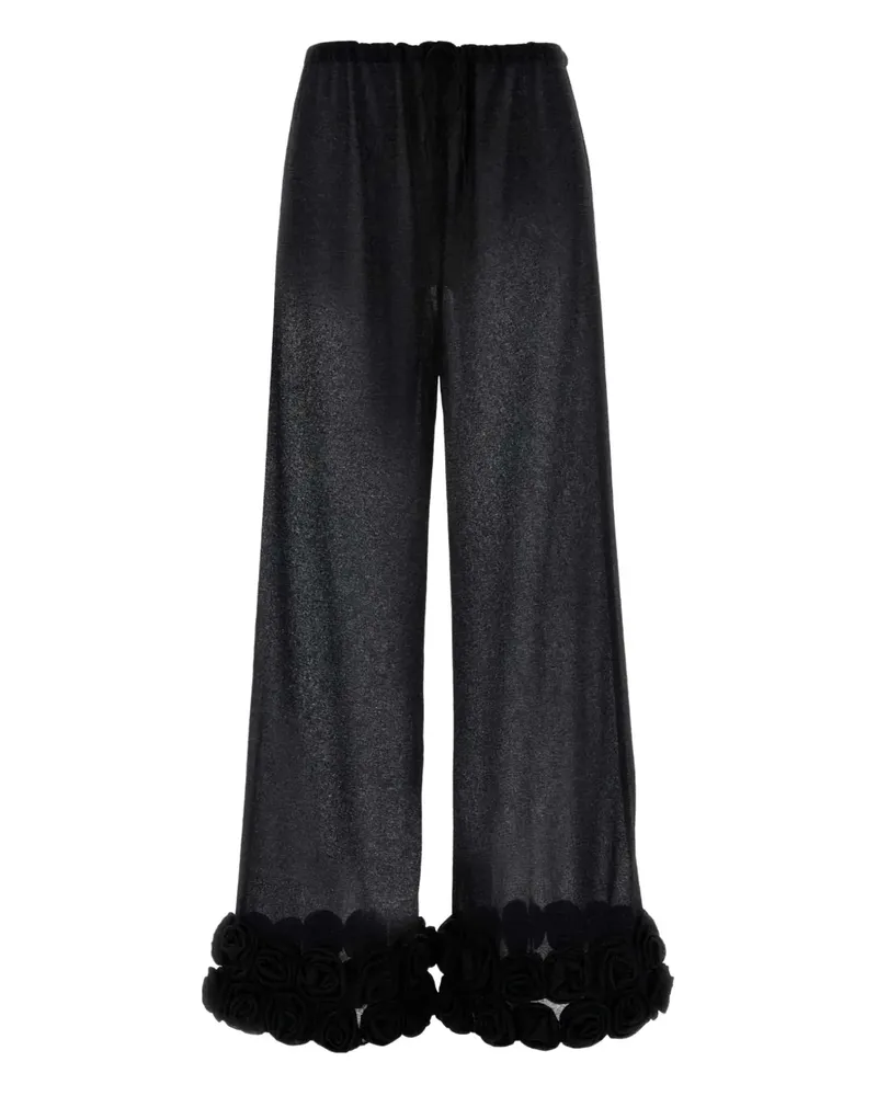 Oséree Hose mit Blumenapplikation - Schwarz Schwarz