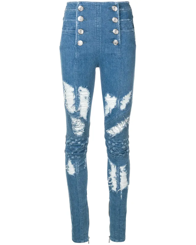 Balmain Skinny-Jeans mit Knopfverschluss - Blau Blau