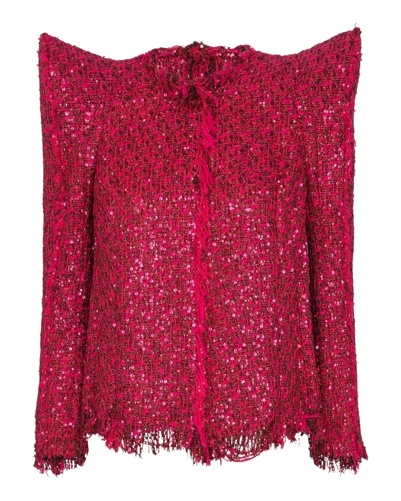 Balmain Tweed-Jacke im Glitter-Look - Rot Rot