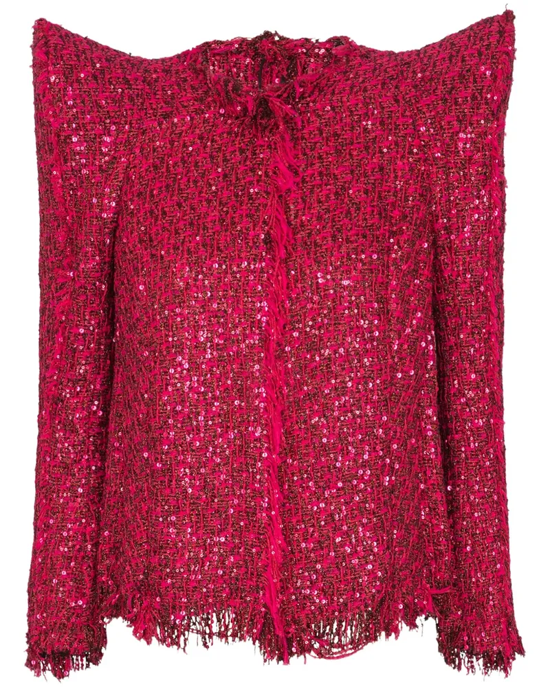 Balmain Tweed-Jacke im Glitter-Look - Rot Rot