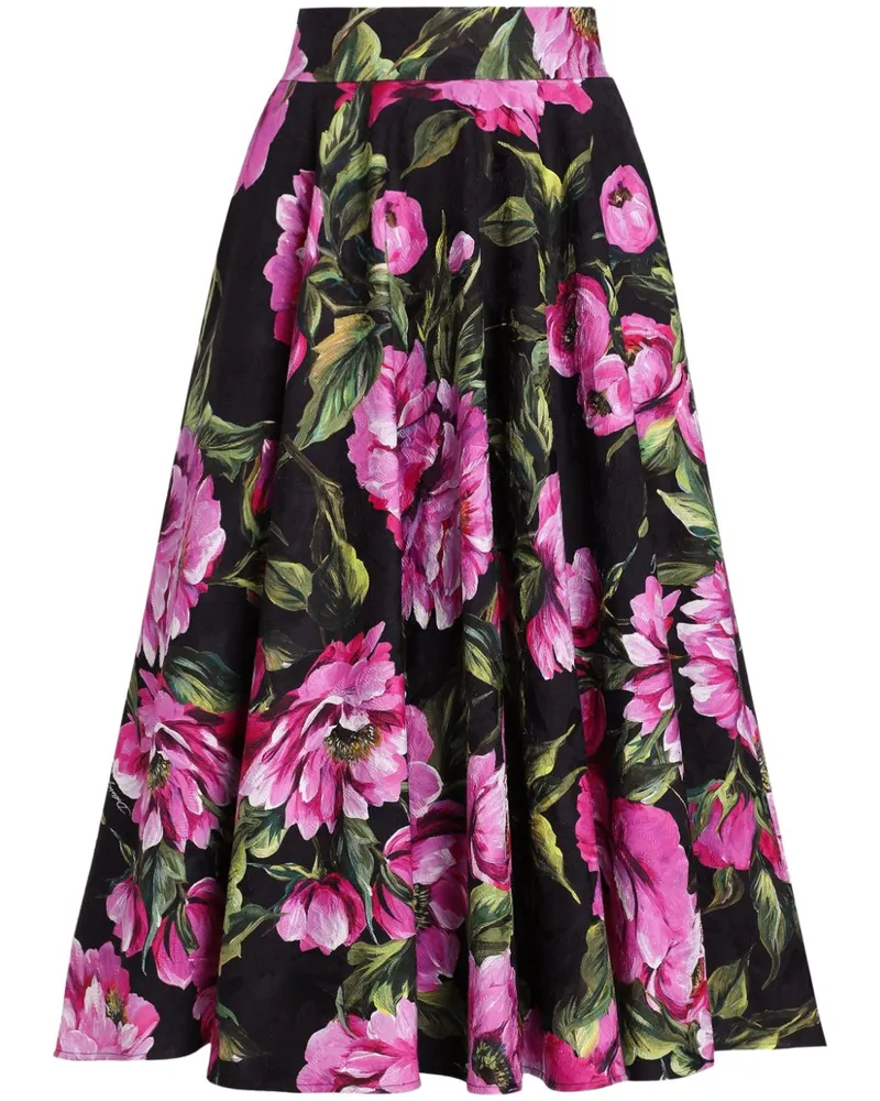 Dolce & Gabbana Midirock mit Rosen-Print - Schwarz Schwarz