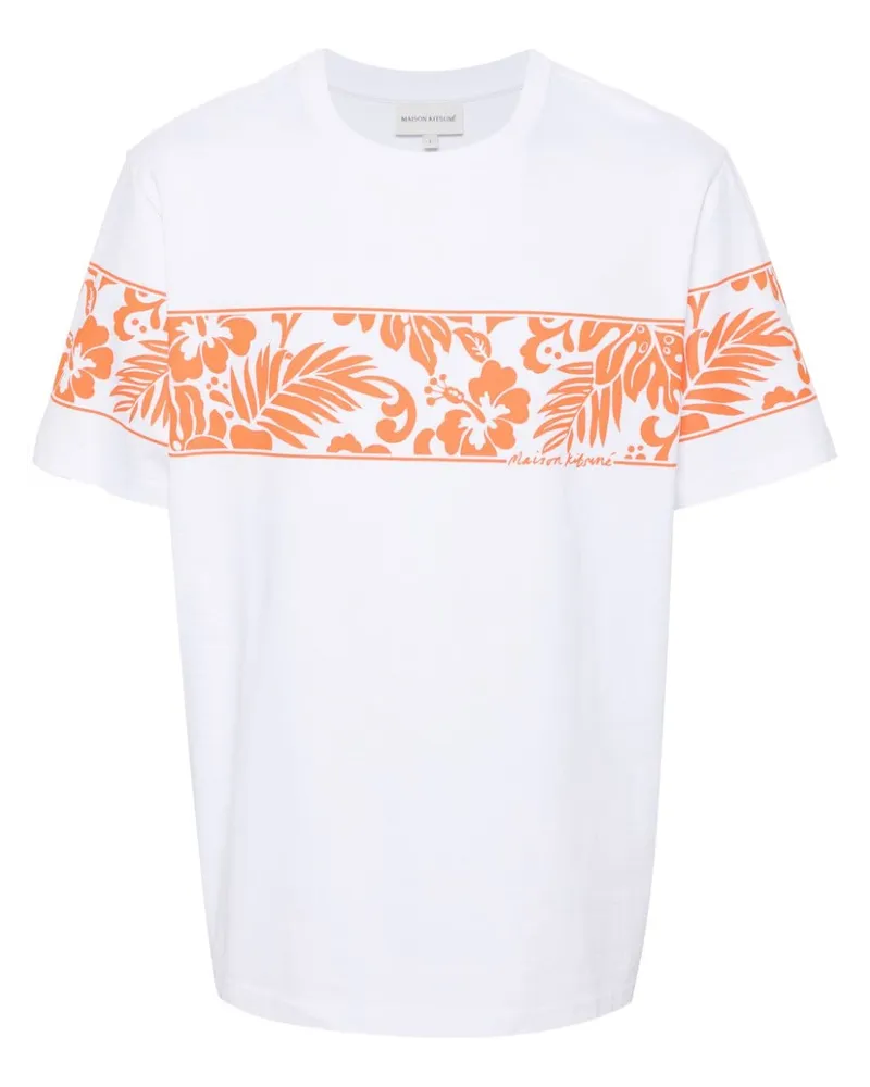 Kitsuné T-Shirt mit Blumen-Print Weiß