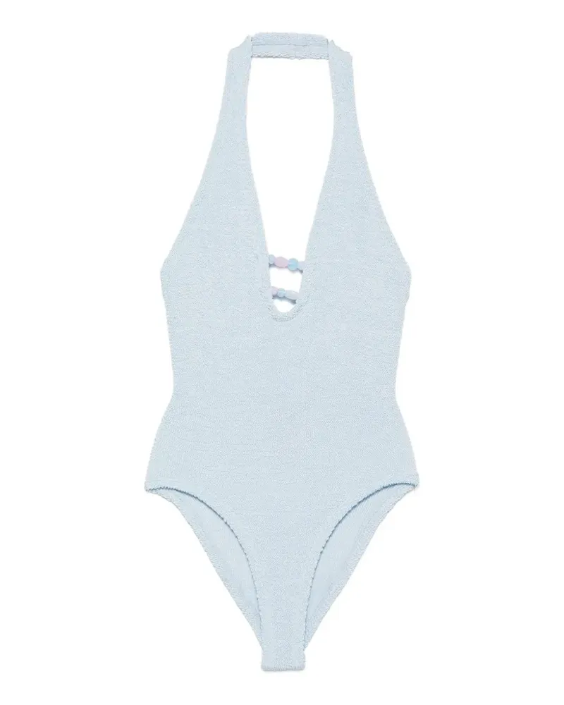 Hunza G Adriana bead-embellished halterneck swimsuit - Blau Blau
