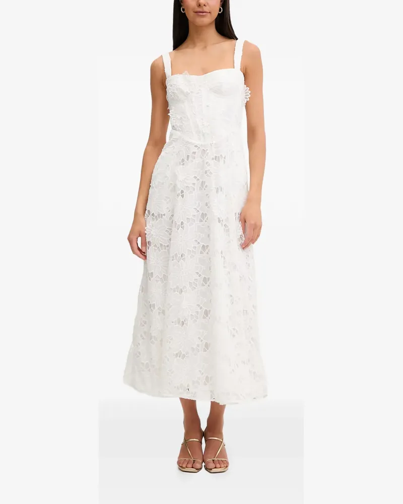 Bardot Adaline Midikleid mit Blumenspitze - Weiß Weiß