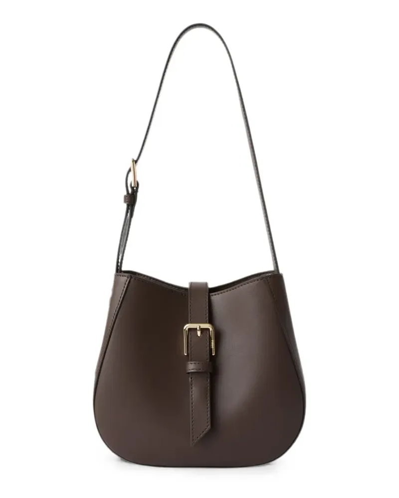 Furla large buckle-detail leather bucket bag - Braun Braun