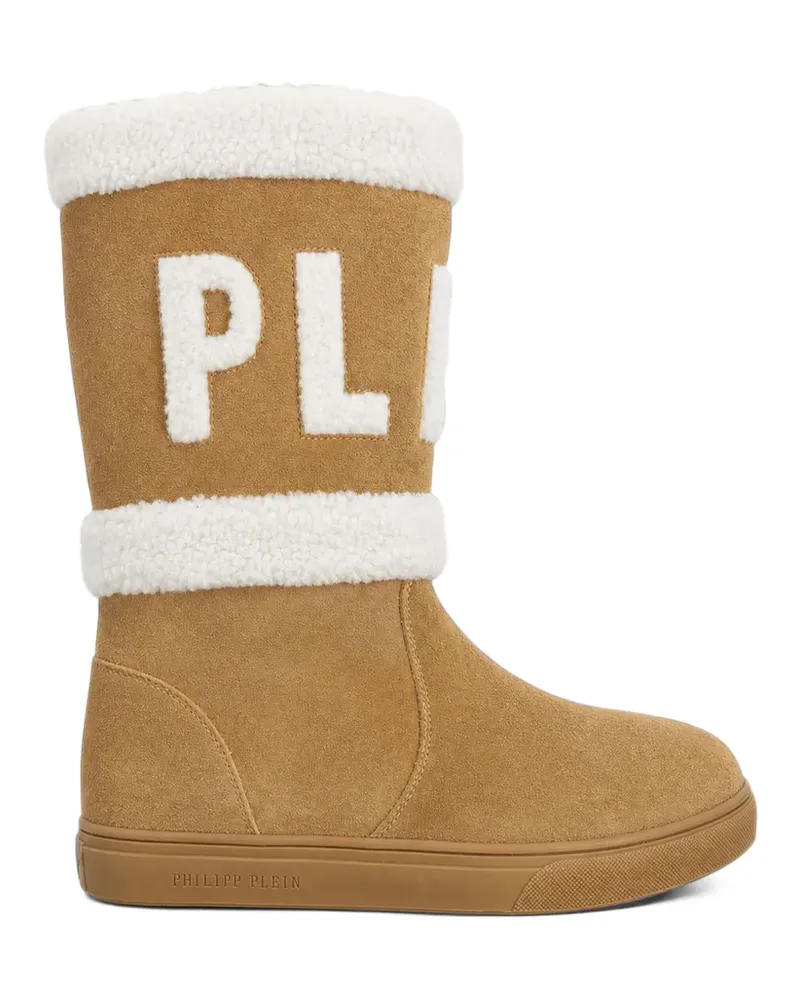 Philipp Plein Stiefel aus Faux Shearling mit Logo-Patch - Nude Nude