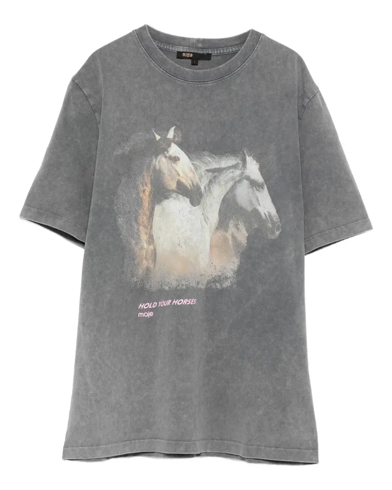 Maje T-Shirt mit Pferde-Grafik - Grau Grau