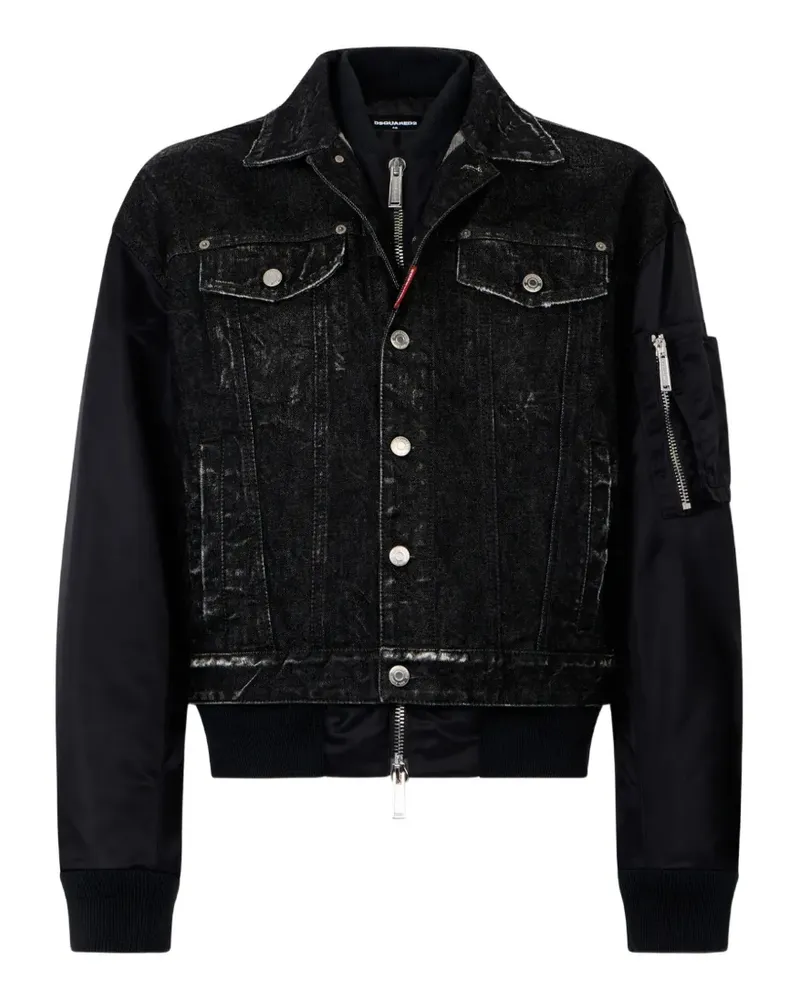 Dsquared2 Schwarze Aviator Hybrid Jeansjacke Schwarz