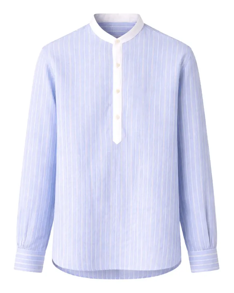 Officine Generale Gestreiftes Hemd ohne Kragen - Blau Blau